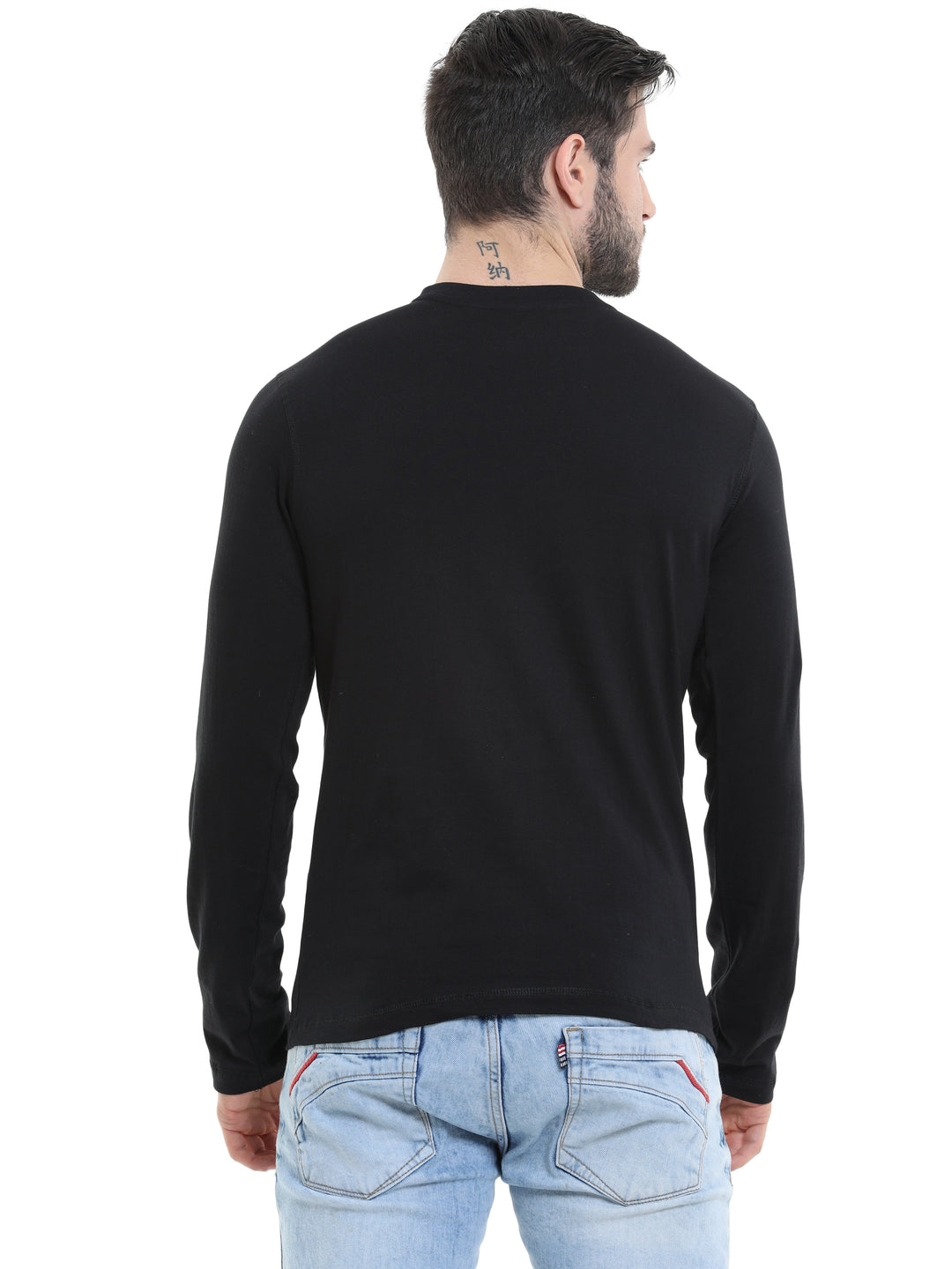 Men’s Cotton Rich Long Sleeve Round Neck T-Shirt - Black