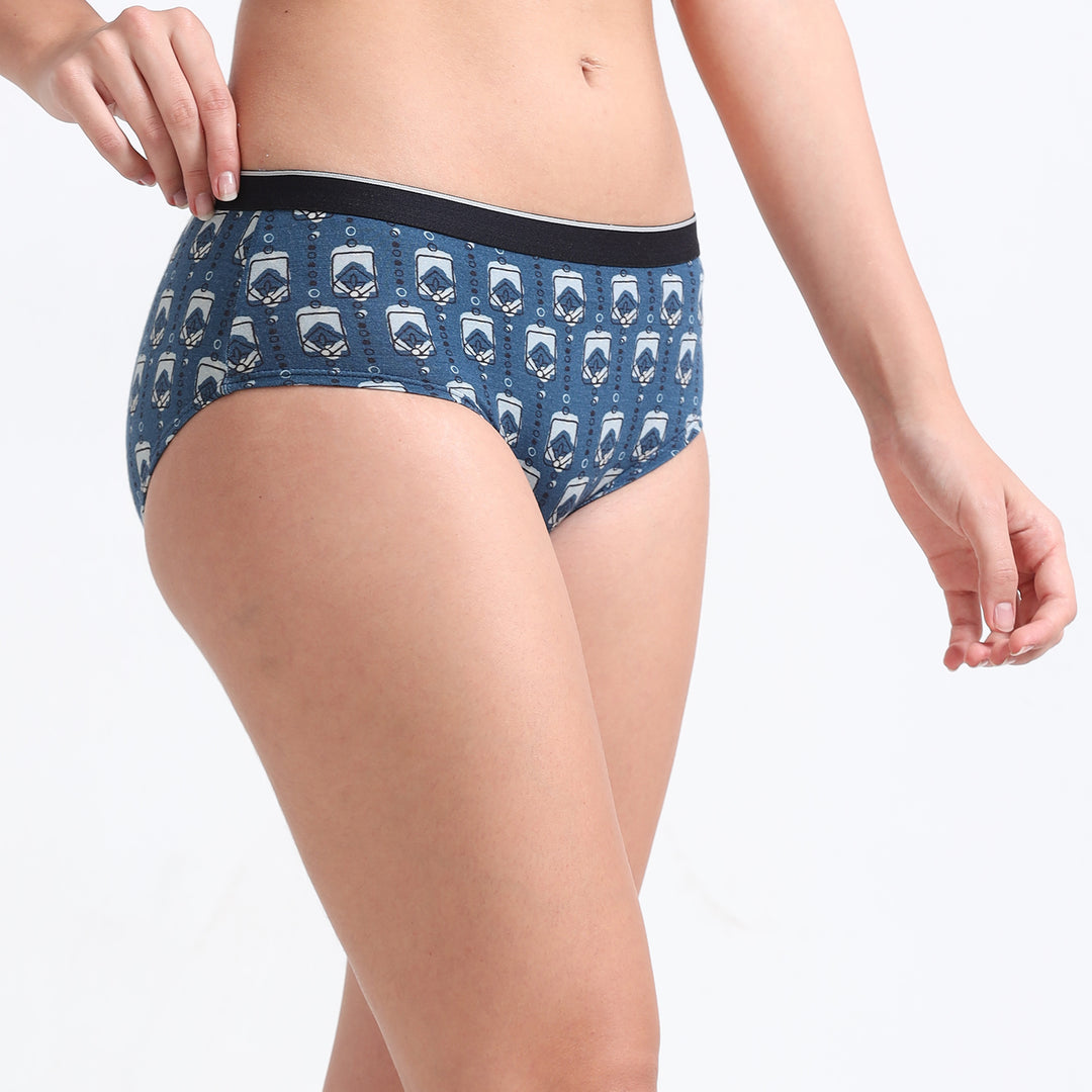 Date Modal Elastane Hipster Printed Panties- Boxy Blue