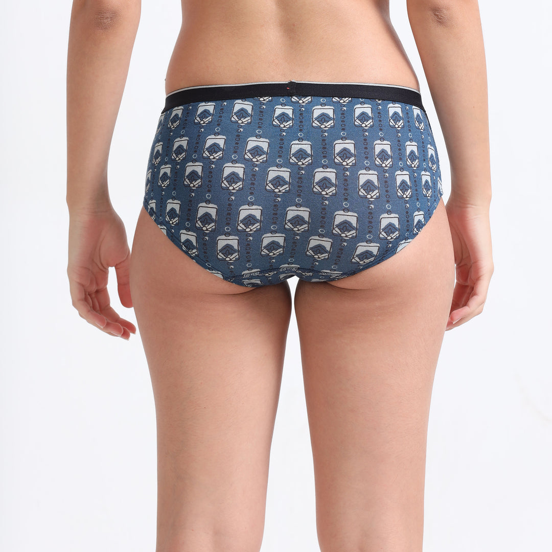 Date Modal Elastane Hipster Printed Panties- Boxy Blue