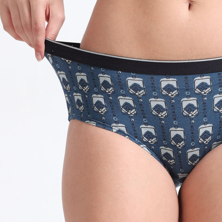 Date Modal Elastane Hipster Printed Panties- Boxy Blue
