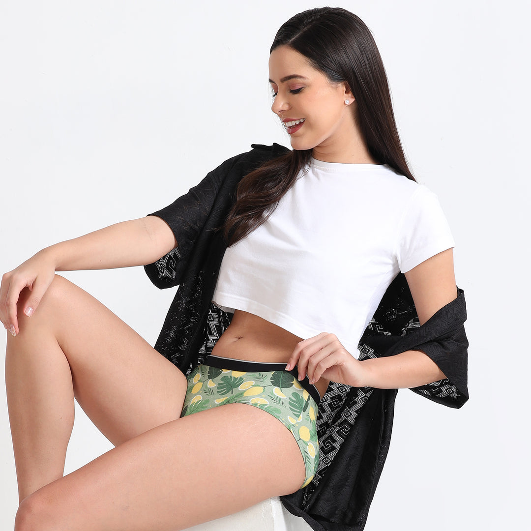 Date Modal Elastane Hipster Printed Panties- Lemon Lush