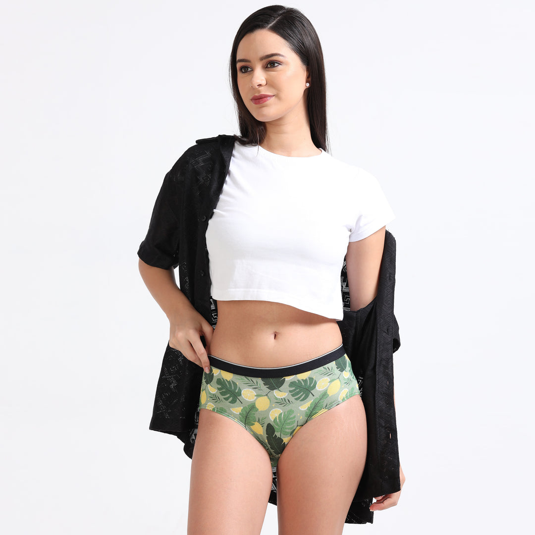 Date Modal Elastane Hipster Printed Panties- Lemon Lush