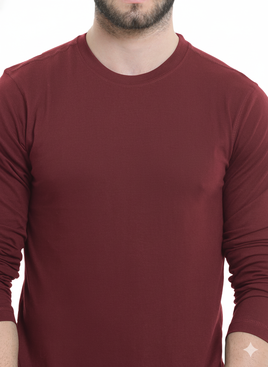 Men’s Cotton Rich Long Sleeve Round Neck T-Shirt - Red Wine