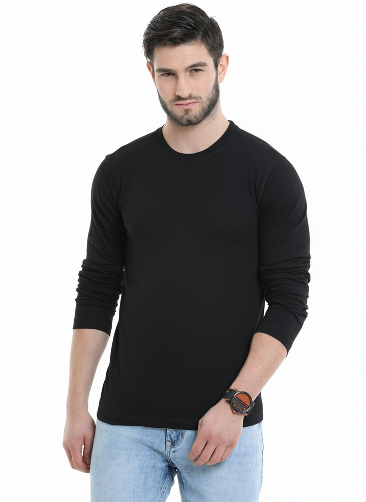 Men’s Cotton Rich Long Sleeve Round Neck T-Shirt - Black