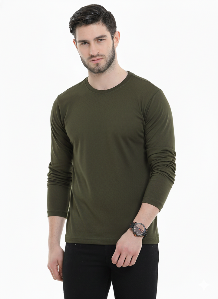 Men’s Cotton Rich Long Sleeve Round Neck T-Shirt - Olive