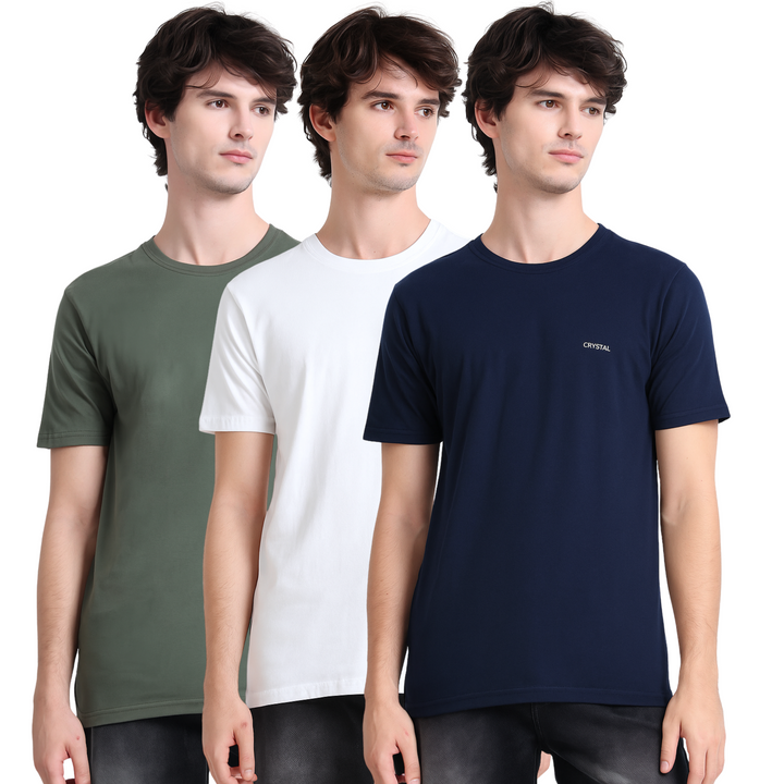 BU 07 Basic T- shirt  (Pack of 3) -(Navy,White,Olive)