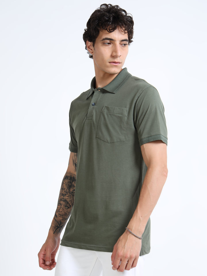 LE 21 Polo T-shirt with Pocket - Olive Green