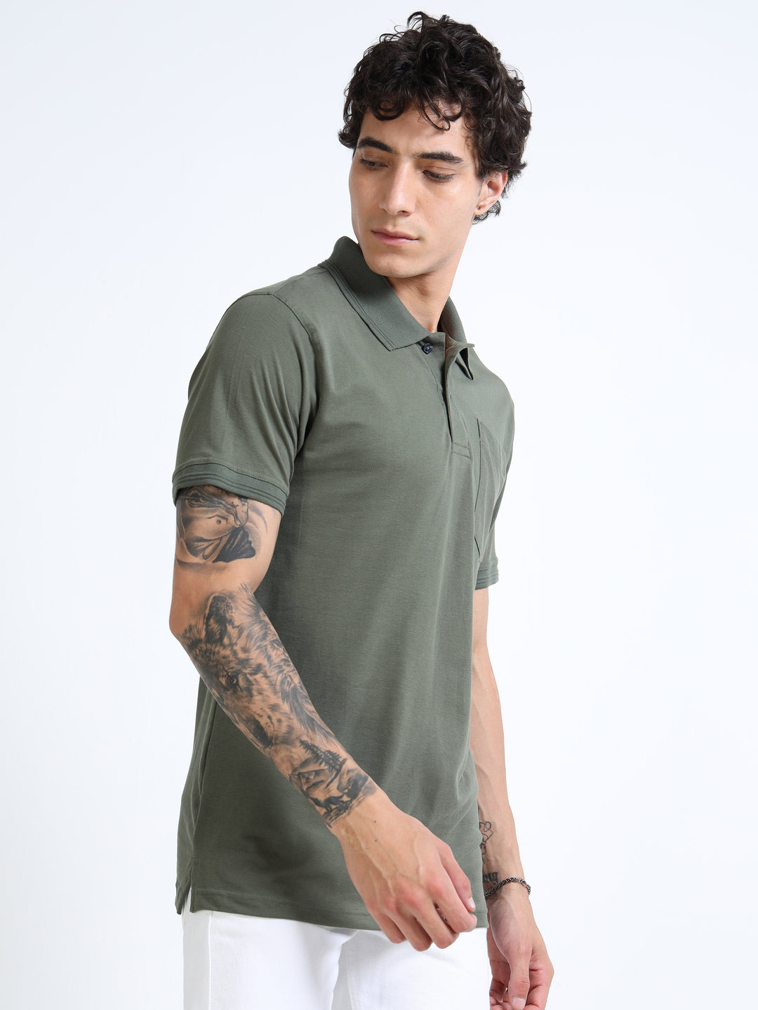 LE 21 Polo T-shirt with Pocket - Olive Green