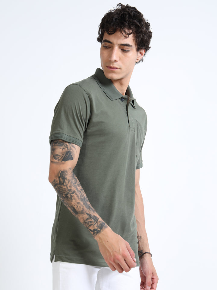 LE 21 Polo T-shirt with Pocket - Olive Green