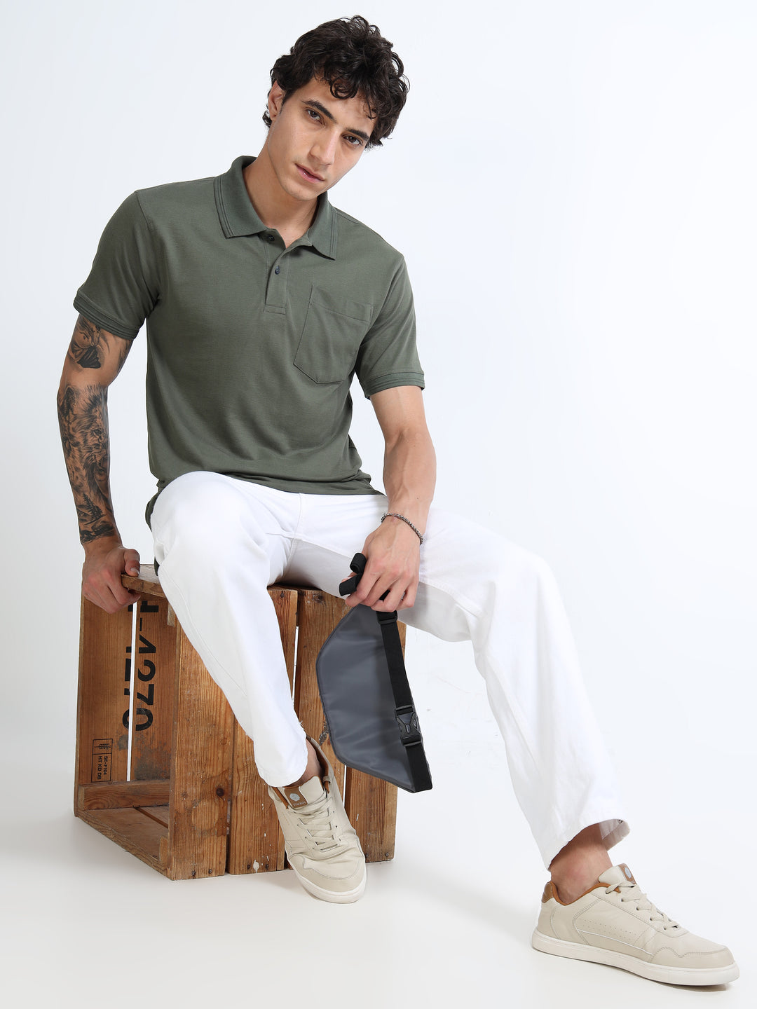 LE 21 Polo T-shirt with Pocket - Olive Green