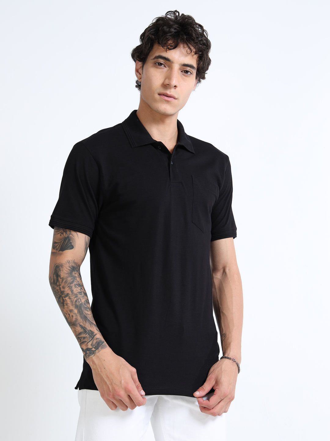 LE 21 Polo T-shirt with Pocket - Black