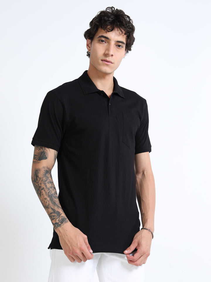 LE 21 Polo T-shirt with Pocket - Black