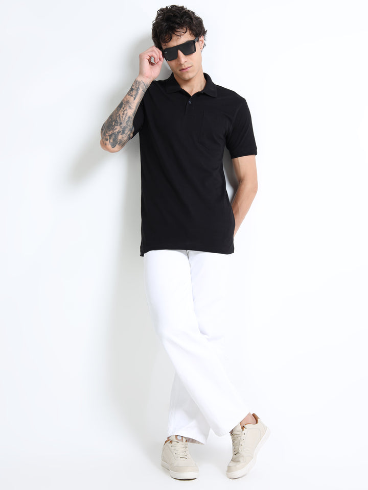 LE 21 Polo T-shirt with Pocket - Black