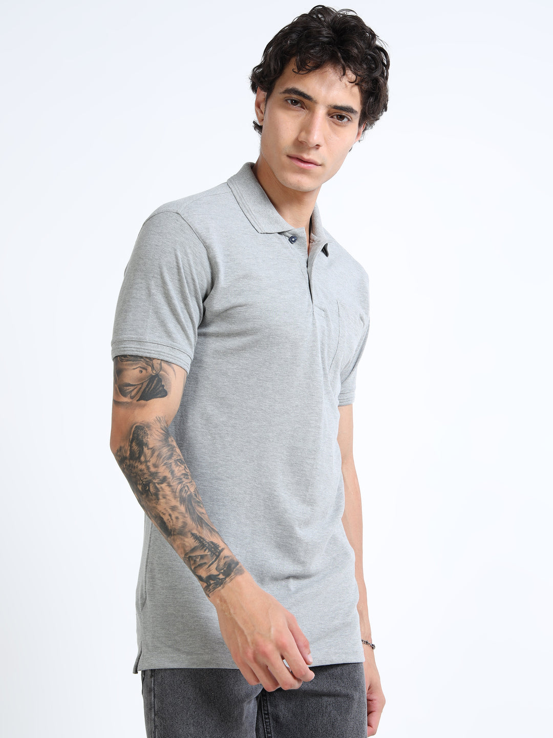 LE 21 Polo T-shirt with Pocket - Grey Melange