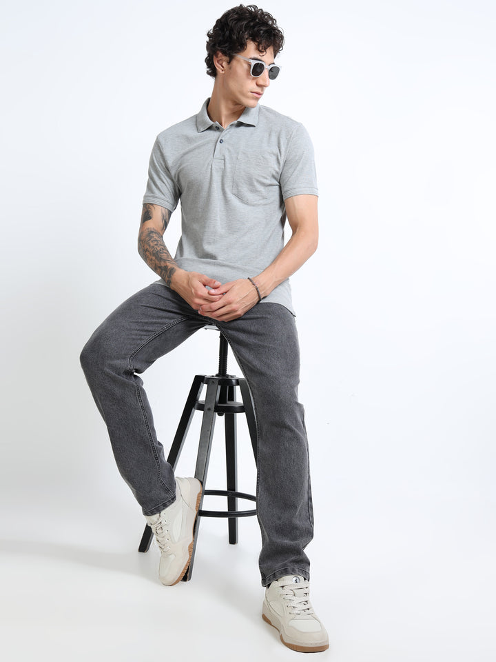 LE 21 Polo T-shirt with Pocket - Grey Melange