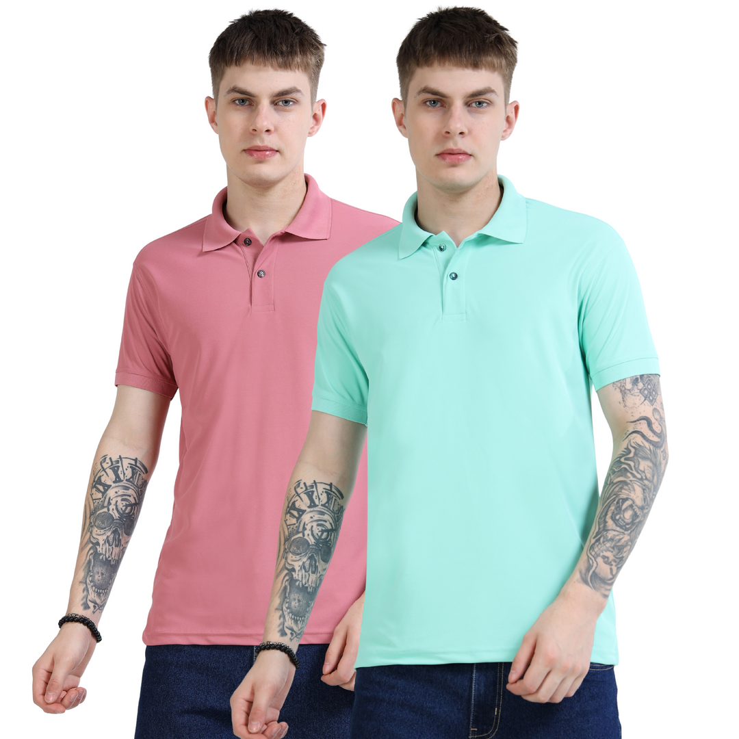 DK 01 Driknit Microfiber Polo Tshirt (Pack of 2)- (Ice Green,Heather Rose)