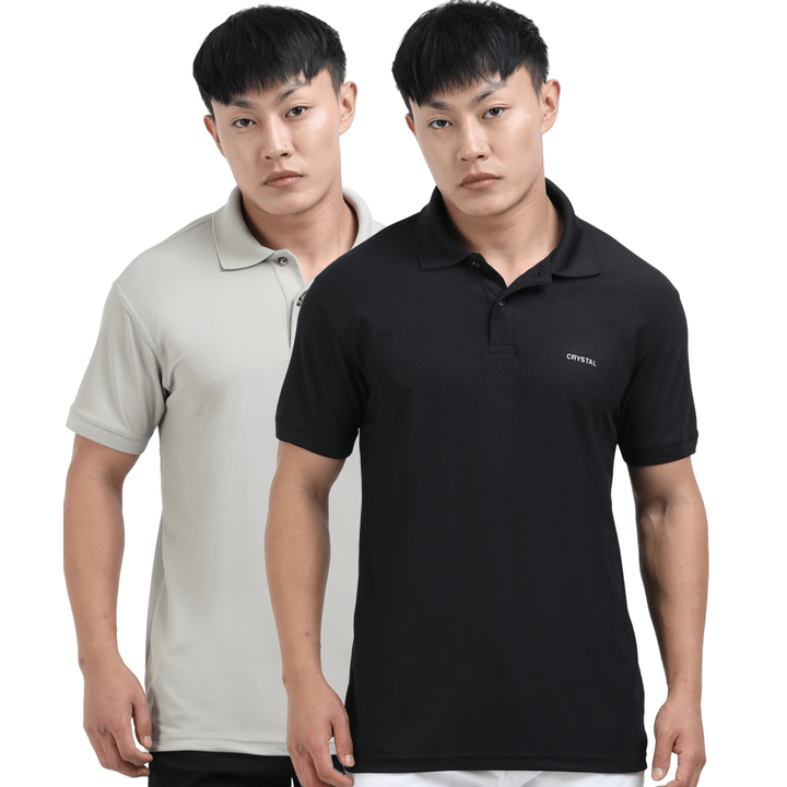 DK 01 Driknit Microfiber Polo Tshirt (Pack of 2)- (Black, Aluminium)
