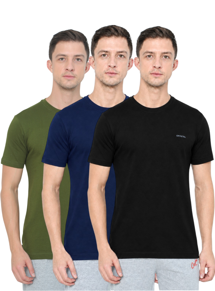 BU 07 Basic T- shirt  (Pack of 3) - (Black, Navy, Olive)