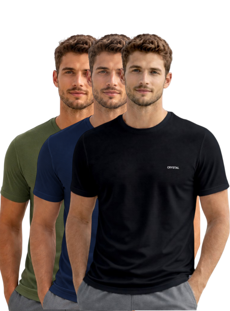 Driknit DK 05 Men’s Dry Knit Gym T-Shirt  3 Pcs Pack– Wrinkle Free, Sweat Absorbent, Quick Dry | Running, Training & Workout Tee -(Black, Navy, Olive green)