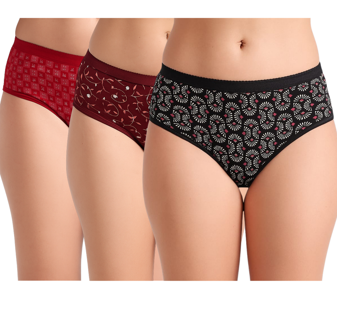 Body Talk Fine Printed Panties-OE  - (Pack of 3)-Assorted