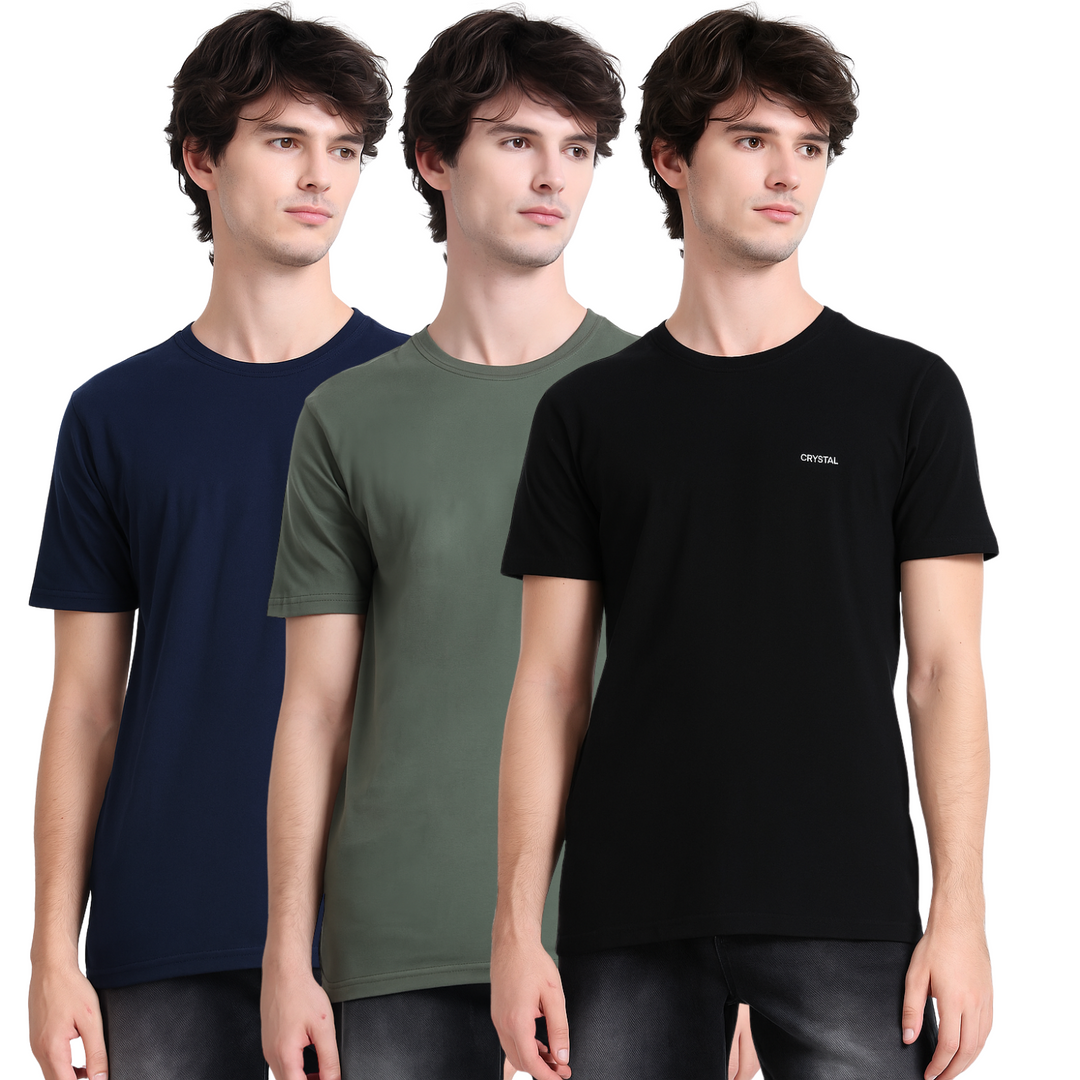 BU 07 Basic T- shirt  (Pack of 3) -(Black , Olive,Navy)