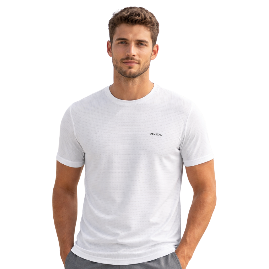 Driknit DK 05 Men’s Dry Knit Gym T-Shirt – Wrinkle Free, Sweat Absorbent, Quick Dry | Running, Training & Workout Tee - White
