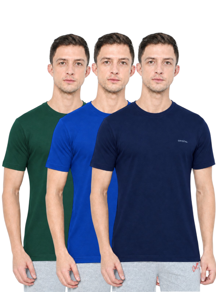 BU 07 Basic T- shirt  (Pack of 3) - (Navy, Royal blue, Pine green)