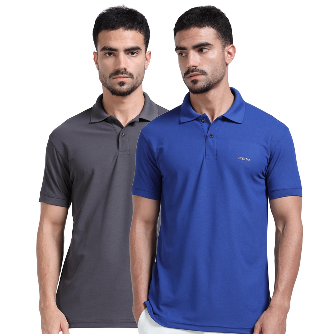 DK 01 Driknit Microfiber Polo Tshirt (Pack of 2)- (Charcoal, Imperial Blue)