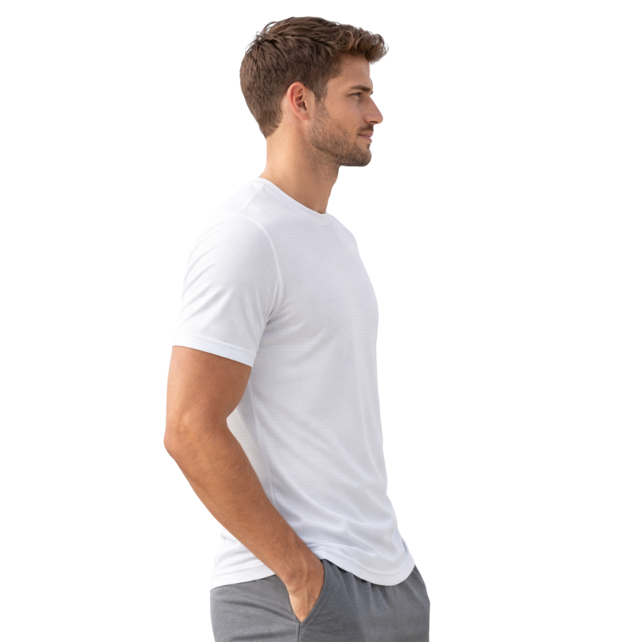Driknit DK 05 Men’s Dry Knit Gym T-Shirt – Wrinkle Free, Sweat Absorbent, Quick Dry | Running, Training & Workout Tee - White