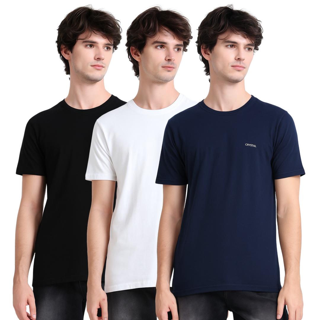 BU 07 Basic T- shirt  (Pack of 3) -(Navy , White, Black)
