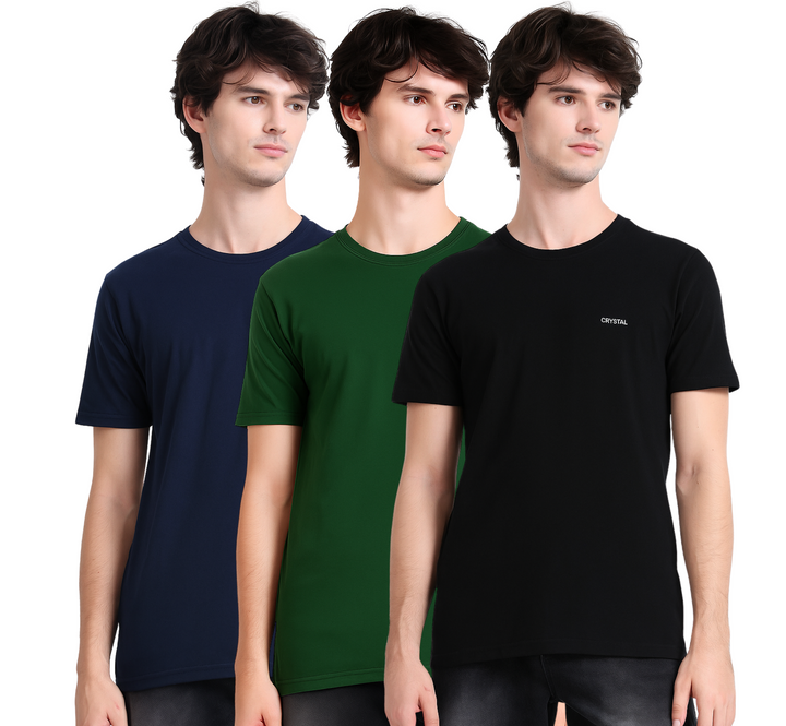 BU 07 Basic T- shirt  (Pack of 3) -(Black, Bottle green, Navy)
