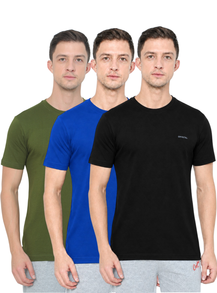 BU 07 Basic T- shirt  (Pack of 3) - (Black, Royal blue, Olive)
