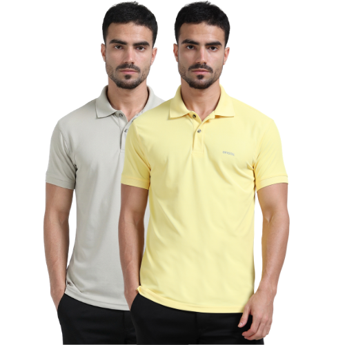 DK 01 Driknit Microfiber Polo Tshirt (Pack of 2)- (Sunshine yellow,Aluminium)