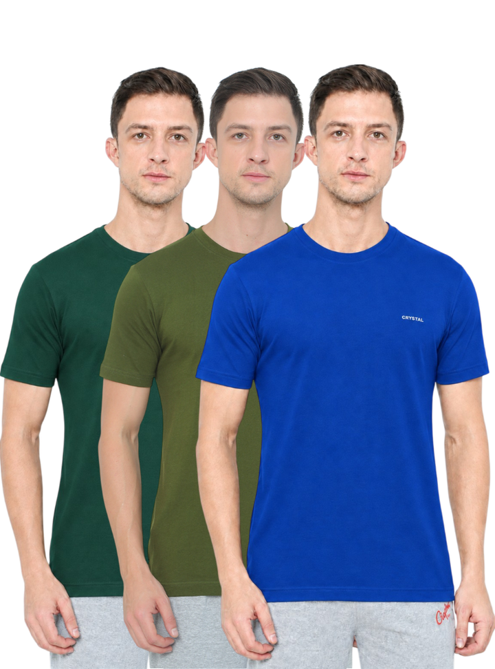 BU 07 Basic T- shirt  (Pack of 3) - (Royal blue, Olive, Pine green)