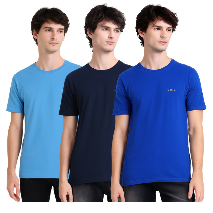BU 07 Basic T- shirt  (Pack of 3) - (Navy,Royal Blue,Light Blue)