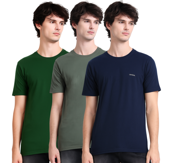 BU 07 Basic T- shirt  (Pack of 3) - (Navy, Oliver green, Bottle green)