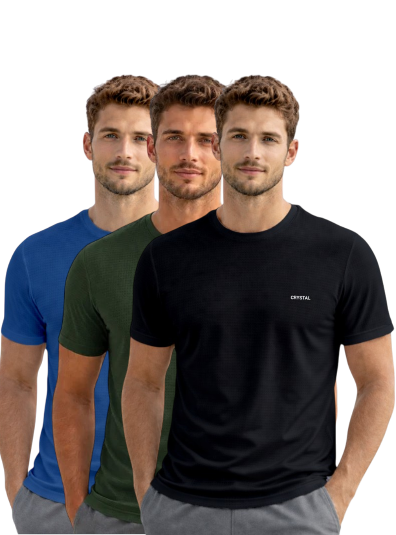 Driknit DK 05 Men’s Dry Knit Gym T-Shirt  3 Pcs Pack– Wrinkle Free, Sweat Absorbent, Quick Dry | Running, Training & Workout Tee - (Black , Pine Green , Turquoise Blue)