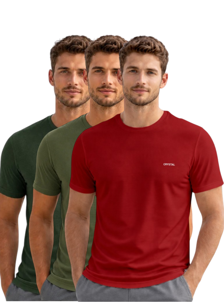Driknit DK 05 Men’s Dry Knit Gym T-Shirt  3 Pcs Pack– Wrinkle Free, Sweat Absorbent, Quick Dry | Running, Training & Workout Tee - (Maroon , Olive Green , Pine Green)