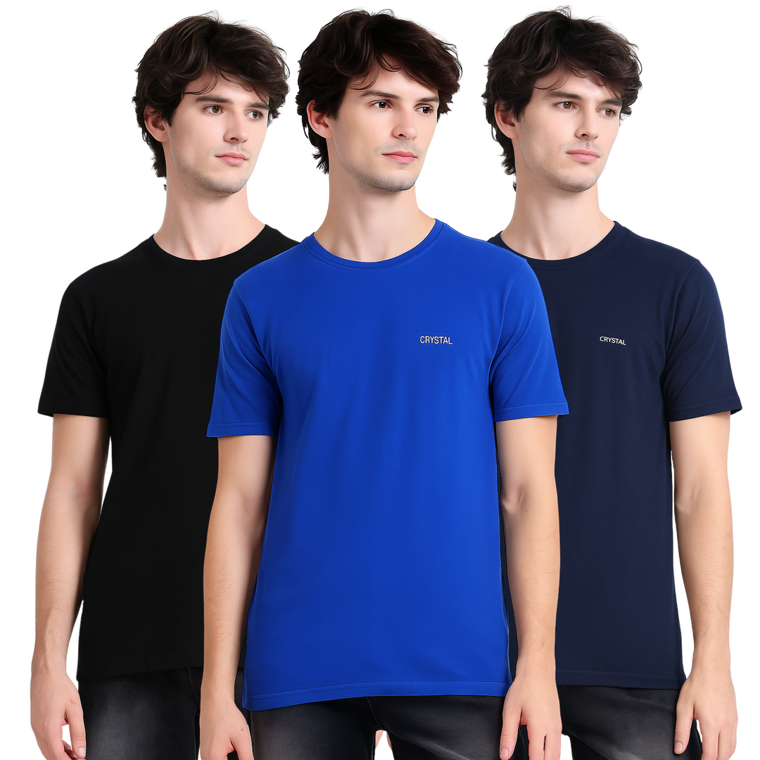 BU 07 Basic T- shirt  (Pack of 3) - (Black, Navy, Royal Blue)