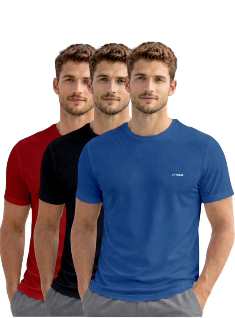 Driknit DK 05 Men’s Dry Knit Gym T-Shirt  3 Pcs Pack– Wrinkle Free, Sweat Absorbent, Quick Dry | Running, Training & Workout Tee -( Turquoise Blue, Black , Maroon)