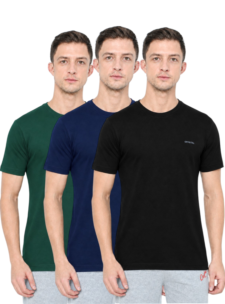 BU 07 Basic T- shirt  (Pack of 3) - (Black, Navy, Pine Green)