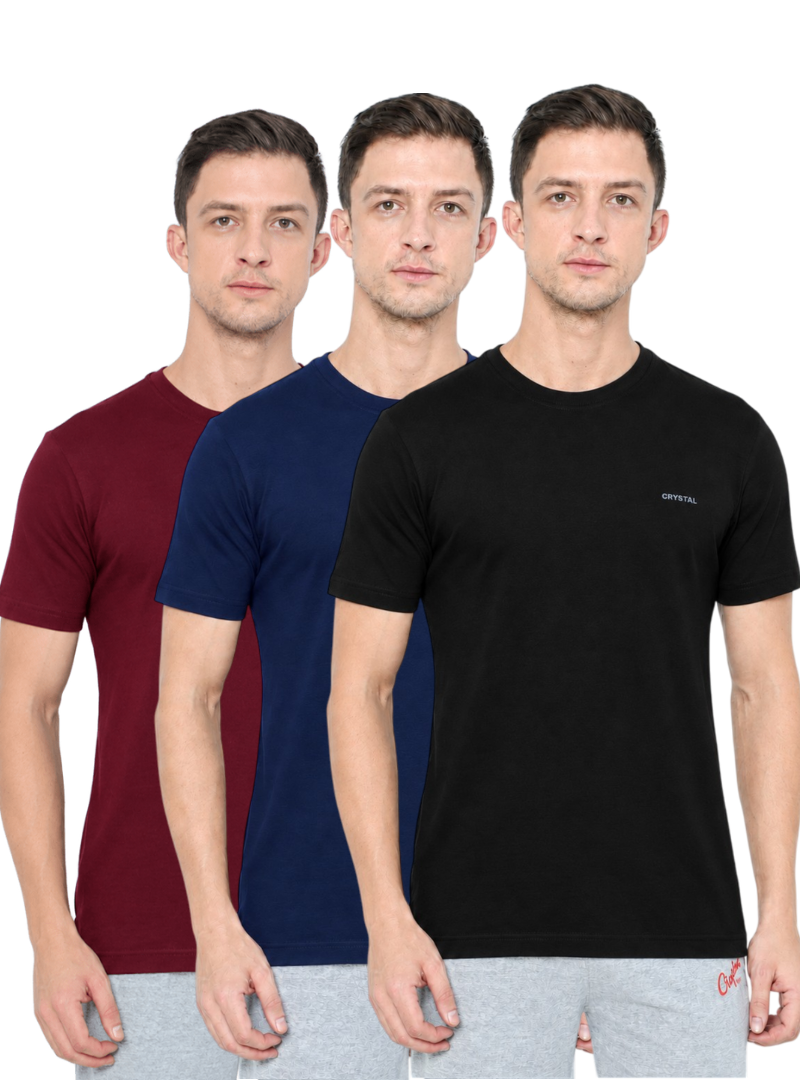 BU 07 Basic T- shirt  (Pack of 3) - (Black, Navy, Maroon)