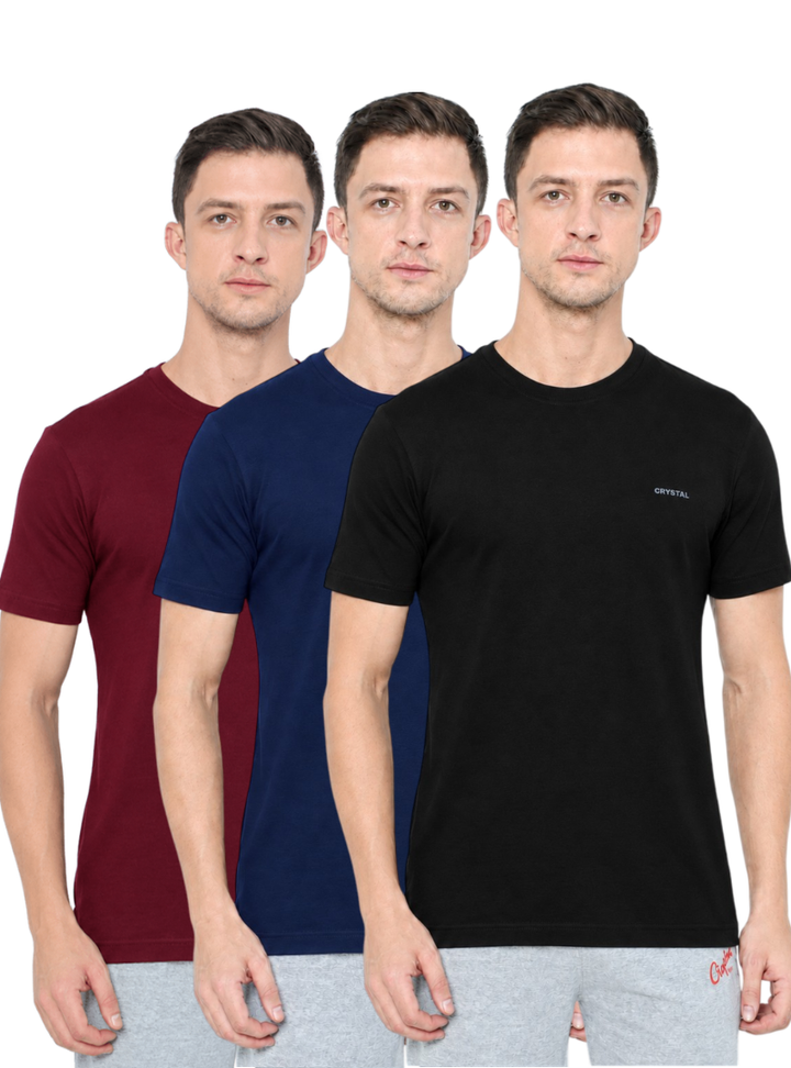 BU 07 Basic T- shirt  (Pack of 3) - (Black, Navy, Maroon)