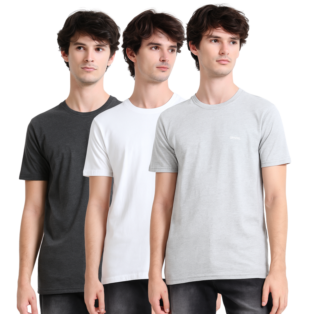BU 07 Basic T- shirt  (Pack of 3) -(Grey Melange,White,Charcoal Melange)