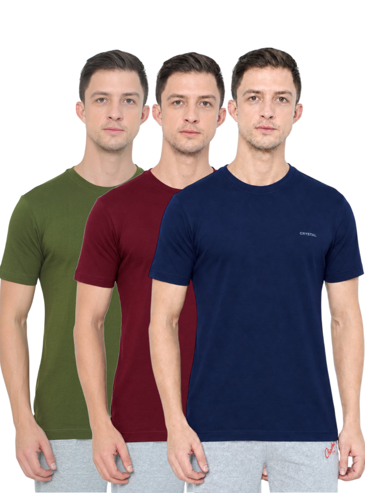 BU 07 Basic T- shirt  (Pack of 3) - (Navy, Maroon, Olive)