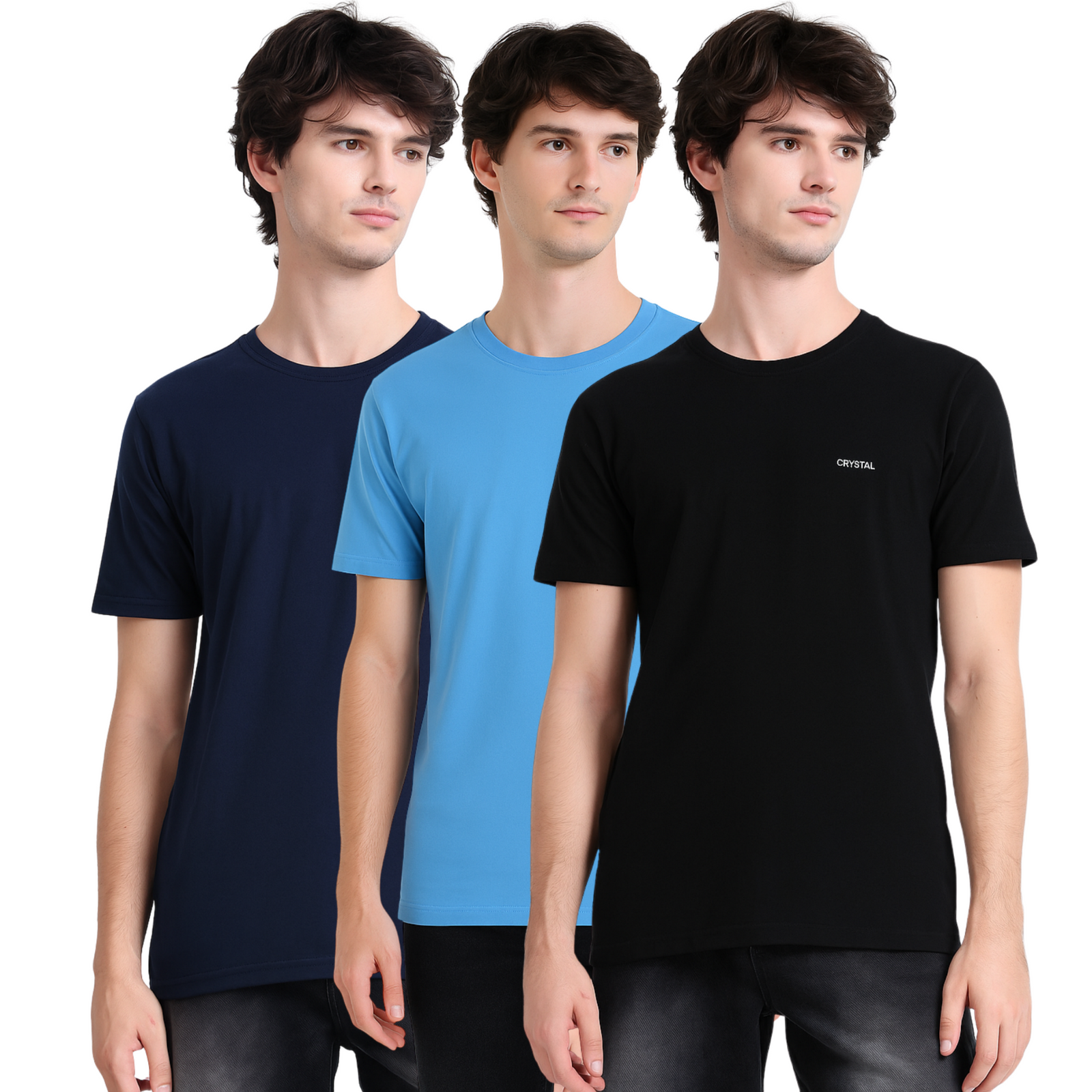 BU 07 Basic T- shirt  (Pack of 3) - (Black , Navy, Light Blue)-3