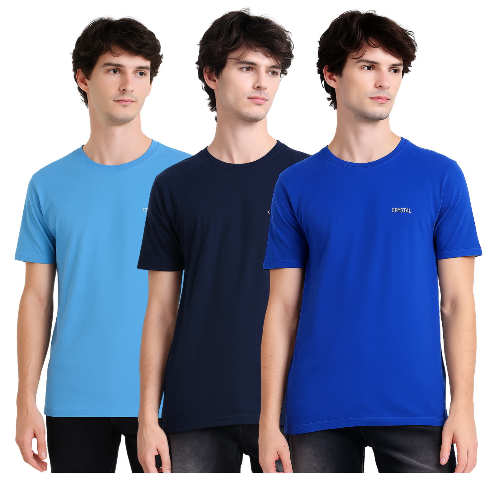 BU 07 Basic T- shirt  (Pack of 3) - (Navy,Royal Blue,Light Blue)-3