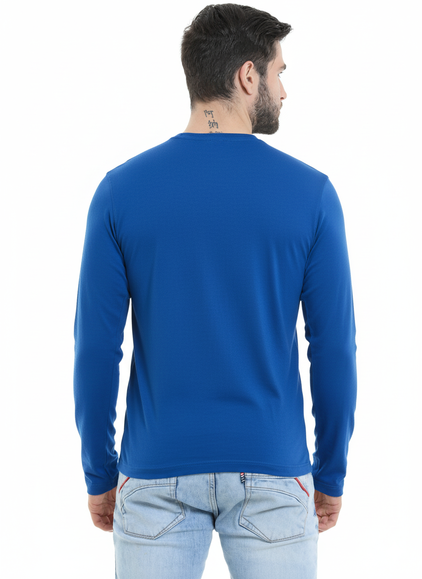 Men’s Cotton Rich Long Sleeve Round Neck T-Shirt 2 Pcs Pack– Soft, Breathable & Comfortable Everyday Wear (Royal blue, Gray Melange)