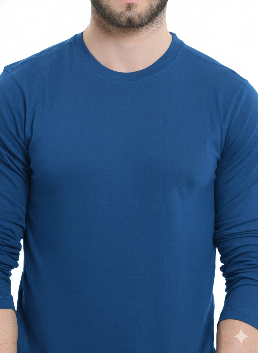 Men’s Cotton Rich Long Sleeve Round Neck T-Shirt 2 Pcs Pack– Soft, Breathable & Comfortable Everyday Wear (Royal blue, Gray Melange)