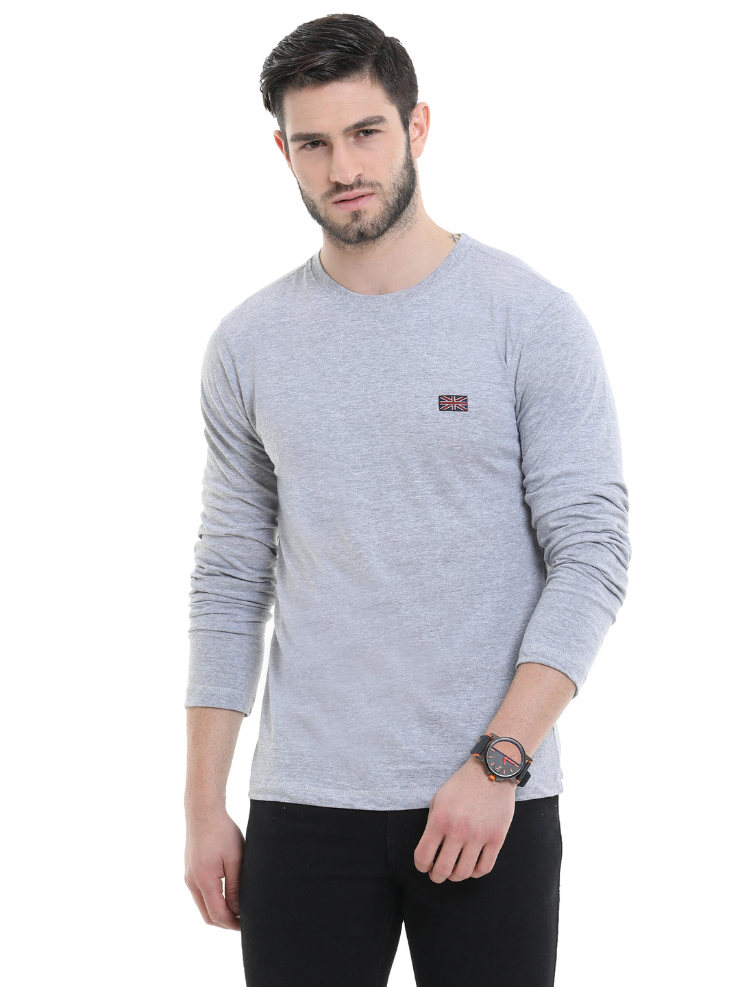 BU 09 Long Sleeve Round Neck T-Shirt - Grey Melange 1